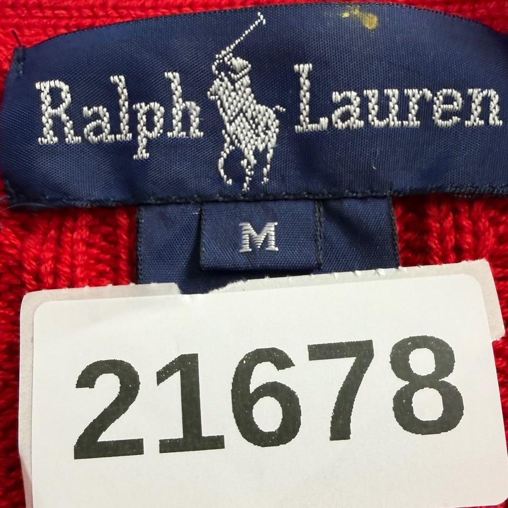 Ralph Lauren Cardigan Women Medium Oversized Fits XL Red Cable Knit Sweater - Picture 10 of 10